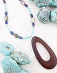 Ajo Blue Abalone and Amazonite Wood Pendant Necklace