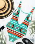 Yeehaw Turquoise Orange Aztec One-Piece Swimsuit