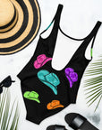Yeehaw All Neon Hat One-Piece Swimsuit