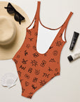 Yeehaw Brown Cattle Brands One-Piece Swimsuit