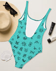 Yeehaw Turquoise Cattle Brands One-Piece Swimsuit
