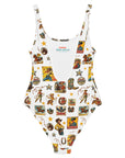 Yeehaw Vintage Cowgirl Collage White One-Piece Swimsuit