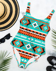 Yeehaw Turquoise Orange Aztec One-Piece Swimsuit