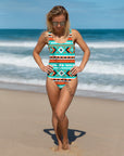 Yeehaw Turquoise Orange Aztec One-Piece Swimsuit