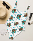 Yeehaw Turquoise Running Horse Headdress One-Piece Swimsuit
