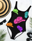 Yeehaw All Neon Hat One-Piece Swimsuit