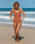 Yeehaw Brown Cattle Brands One-Piece Swimsuit