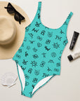 Yeehaw Turquoise Cattle Brands One-Piece Swimsuit
