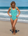 Yeehaw Turquoise Cattle Brands One-Piece Swimsuit