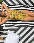 Yeehaw Vintage Cowboy Collage Mustard One-Piece Swimsuit