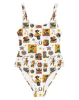Yeehaw Vintage Cowgirl Collage White One-Piece Swimsuit