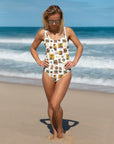 Yeehaw Vintage Cowgirl Collage White One-Piece Swimsuit