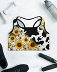 Cow Print Sunflower Sports Bra