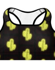 Green Neon Cactus Padded Sports Bra