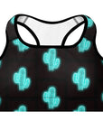 Turquoise Neon Cactus Padded Sports Bra