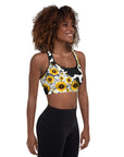 Cow Print Sunflower Sports Bra