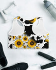 Cow Print Sunflower Sports Bra