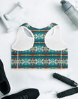 Teal Aztec Blanket Print Padded Sports Bra