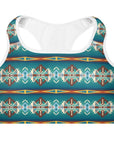 Teal Aztec Blanket Print Padded Sports Bra