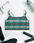 Teal Aztec Blanket Print Padded Sports Bra