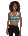 Teal Aztec Blanket Print Padded Sports Bra