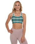 Teal Aztec Blanket Print Padded Sports Bra