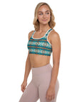 Teal Aztec Blanket Print Padded Sports Bra