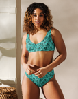 Yeehaw Turquoise Floral Leather Print Bikini