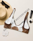 Yeehaw Brown Cow Print Bikini Top