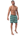 Yeehaw Teal Aztec Blanket Print Mens Swim Shorts