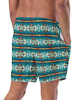 Yeehaw Teal Aztec Blanket Print Mens Swim Shorts
