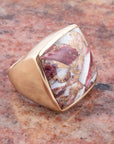Square Purple Spiny Oyster Shell Matrix and Bronze Ring