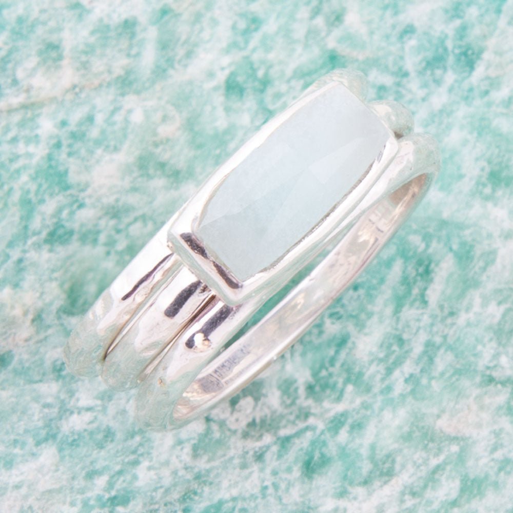 Blue Amazonite and Sterling Stacking Ring Set