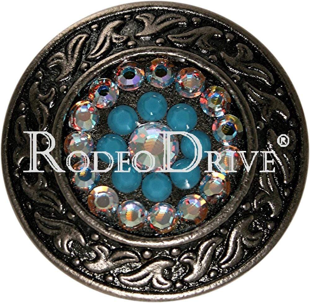 Turquoise & AB Antique Silver 1.5" Disc European Crystal Concho