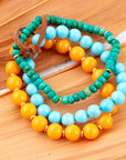 Apricot Blue Teals Triple Golden Bracelet Set