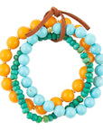 Apricot Blue Teals Triple Golden Bracelet Set