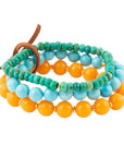 Apricot Blue Teals Triple Golden Bracelet Set
