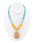 Apricot Fossil Blue Magnesite Golden Pendant Necklace
