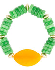 Apricot Green Agate Chunky Golden Bracelet