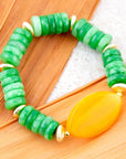Apricot Green Agate Chunky Golden Bracelet