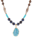 Argo Blue Apatite and Brown Tiger's Eye Golden Pendant Necklace