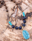 Argo Blue Apatite and Brown Tiger's Eye Golden Pendant Necklace