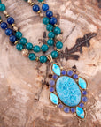 Argo Blue Apatite and Golden Bronze Pendant Necklace