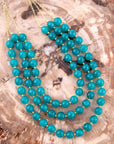 Argo Blue Teal Jade Triple Strand Golden Necklace