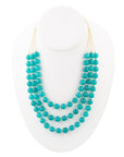 Argo Blue Teal Jade Triple Strand Golden Necklace