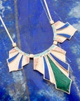 Art Deco Colorful Inlaid Golden Statement Necklace