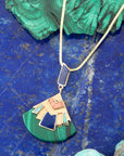 Art Deco Colorful Inlay Golden Pendant Necklace