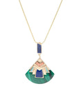 Art Deco Colorful Inlay Golden Pendant Necklace