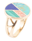 Art Deco Colorful Inlay Golden Ring