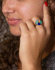 Art Deco Colorful Inlay Golden Ring